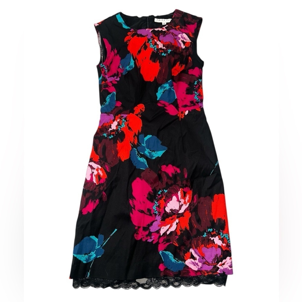 Trina Turk Floral Sleeveless Lace Dress Black Red Size 4
